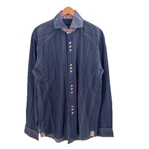 Bogosse Blue Long Sleeve Button Down Shirt French Cuffs Mens Large